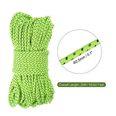 2.5mm 65.62ft Polyester Fluorescent Reflective Tent Rope Cord For Camping