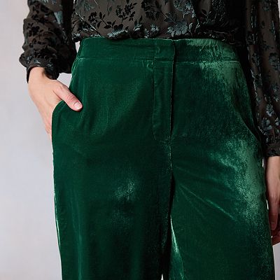slim fit dress slacks Final Sale Plus Size Velvet 2pc Pants Suit in Green main image 0