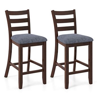 Counter Height Bar Stools Set of 2, Upholstered Linen Kitchen Island Stools with Back