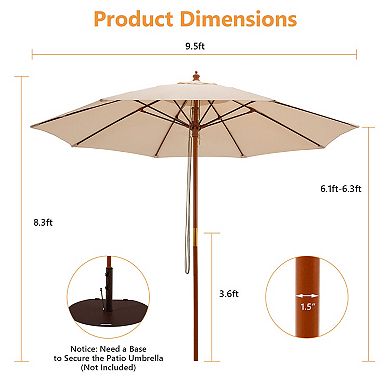 9.5 Feet Pulley Lift Round Patio Umbrella With Fiberglass Ribs