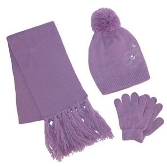 Climazer0 Girl's Flower Beanie Hat Scarf And Gloves Winter Set