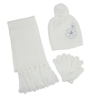 Climazer0 Girl's Flower Beanie Hat Scarf And Gloves Winter Set