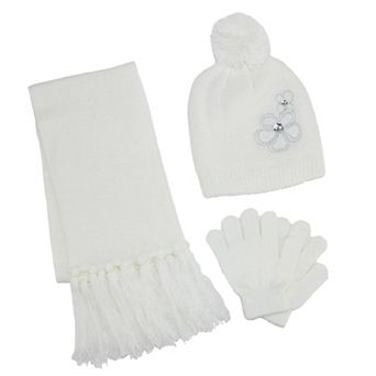 Climazer0 Girl's Flower Beanie Hat Scarf And Gloves Winter Set