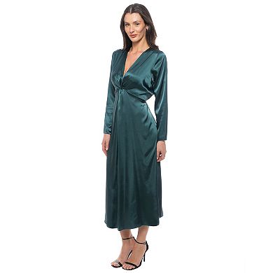 Women's Tash + Sophie Long Sleeve Satin Twist Front Maxi Dress
