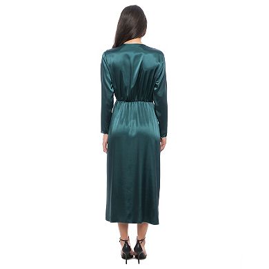 Women's Tash + Sophie Long Sleeve Satin Twist Front Maxi Dress