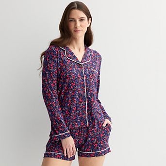 Women's Draper James 2 pc Cozy Long Sleeve Pajama Top and Pajama Shorts Set