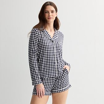 Women's Draper James 2 pc Cozy Long Sleeve Pajama Top and Pajama Shorts Set