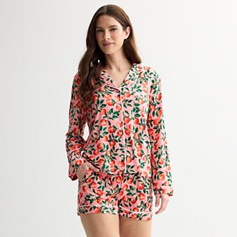 Women's Draper James 2 pc Cozy Long Sleeve Pajama Top and Pajama Shorts Set