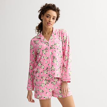 Women's Draper James 2 pc Cozy Long Sleeve Pajama Top and Pajama Shorts Set