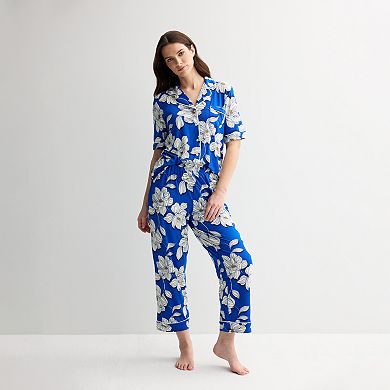 Women's Draper James 2-Piece Cozy Elbow Sleeve Notch Pajama Top and Pajama Pants Set
