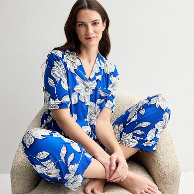 Women's Draper James 2-Piece Cozy Elbow Sleeve Notch Pajama Top and Pajama Pants Set