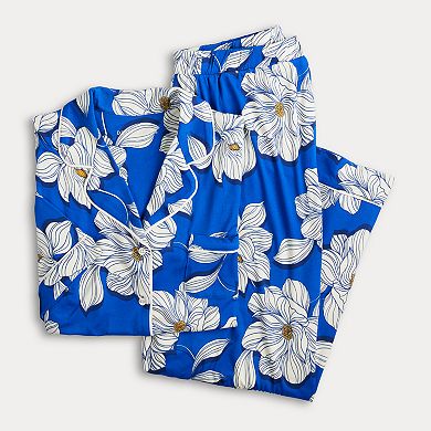 Women's Draper James 2-Piece Cozy Elbow Sleeve Notch Pajama Top and Pajama Pants Set