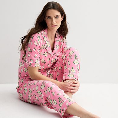 Women's Draper James 2-Piece Cozy Elbow Sleeve Notch Pajama Top and Pajama Pants Set