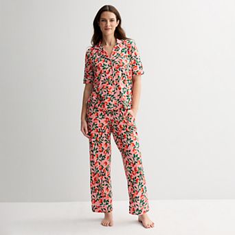 Women's Draper James 2 pc Cozy Elbow Sleeve Notch Pajama Top and Pajama Pants Set