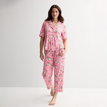 Women's Draper James 2 pc Cozy Elbow Sleeve Notch Pajama Top and Pajama Pants Set