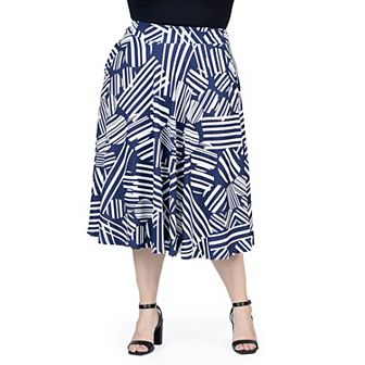 Plus Size 24Seven Comfort Apparel Pleated Midi Skirt With Pockets