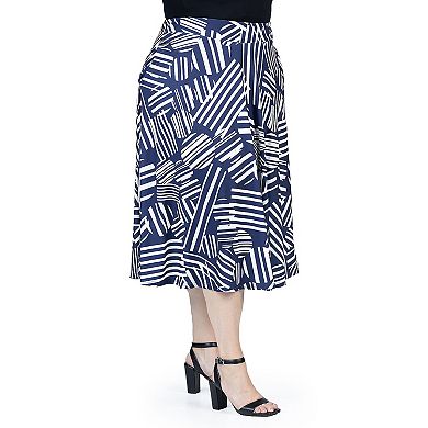 Plus Size 24Seven Comfort Apparel Pleated Midi Skirt With Pockets