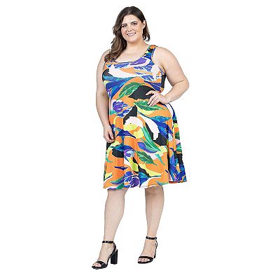 Plus Size 24Seven Comfort Apparel Printed Swing Dress