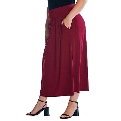 Plus Size 24Seven Comfort Apparel Foldover Maxi Skirt With Pockets
