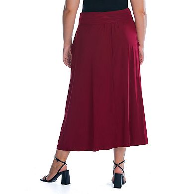 Plus Size 24Seven Comfort Apparel Foldover Maxi Skirt With Pockets