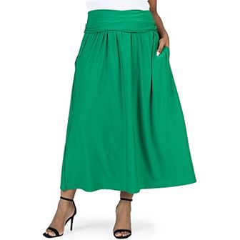 Plus Size 24Seven Comfort Apparel Foldover Maxi Skirt With Pockets