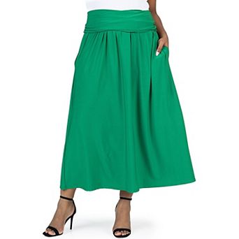 Plus Size 24Seven Comfort Apparel Foldover Maxi Skirt With Pockets