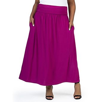 Plus Size 24Seven Comfort Apparel Foldover Maxi Skirt With Pockets
