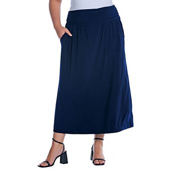 Plus Size 24Seven Comfort Apparel Foldover Maxi Skirt With Pockets