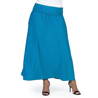 Plus Size 24Seven Comfort Apparel Foldover Maxi Skirt With Pockets