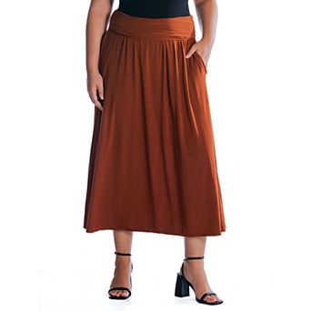 Plus Size 24Seven Comfort Apparel Foldover Maxi Skirt With Pockets