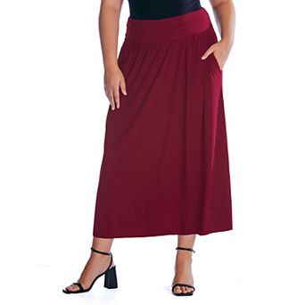 Plus Size 24Seven Comfort Apparel Foldover Maxi Skirt With Pockets