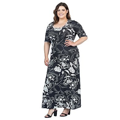 Plus Size 24Seven Comfort Elbow Sleeve Casual A Line Maxi Dress