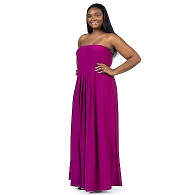Plus Size 24Seven Comfort Pleated A Line Strapless Maxi Dress With Pockets
