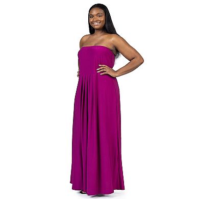 Plus Size 24Seven Comfort Apparel Pleated A Line Strapless Maxi Dress With Pockets