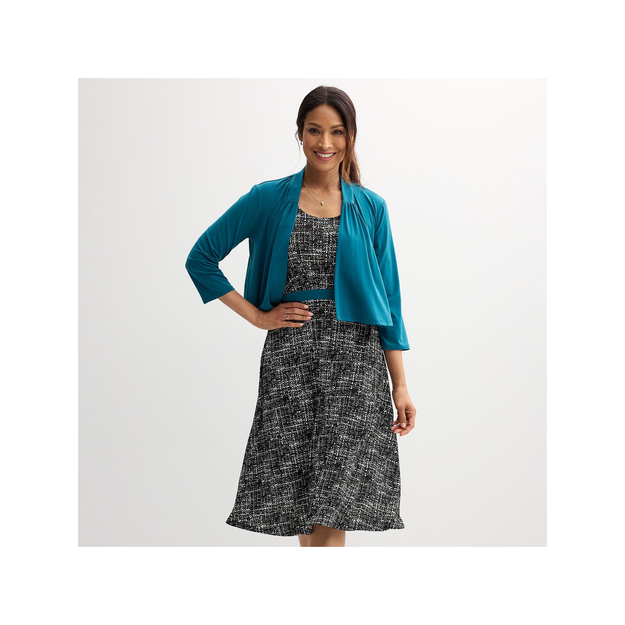 Womens Sandra Darren 2-pc. Knit Jacket & Dress Set, Size: Small, Black Tea