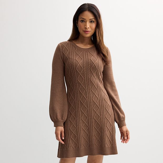 Women's Sandra Darren Cabled Puff Sleeve Sweater Dress