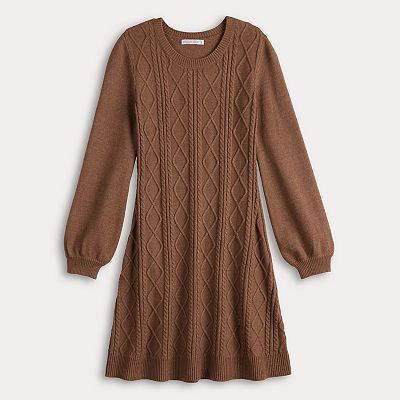 Women's Sandra Darren Cabled Puff Sleeve Sweater Dress