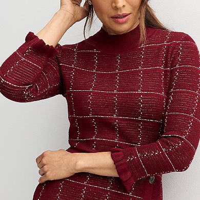 Women's Sandra Darren Mockneck Button Front Sweater Dress