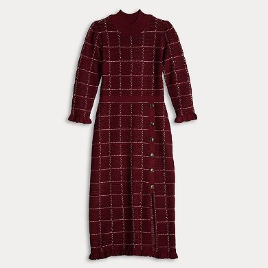 Women's Sandra Darren Mockneck Button Front Sweater Dress