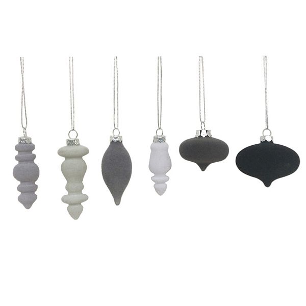 St. Nicholas Square® 6pc. Black & Gray Flocked Glass Shaped Christmas