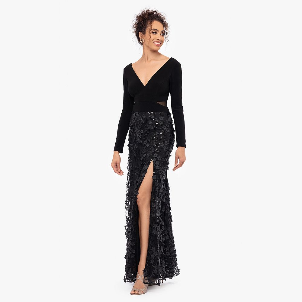 Long Sleeve Midi Sequin Column Regular Evening Dress she7025