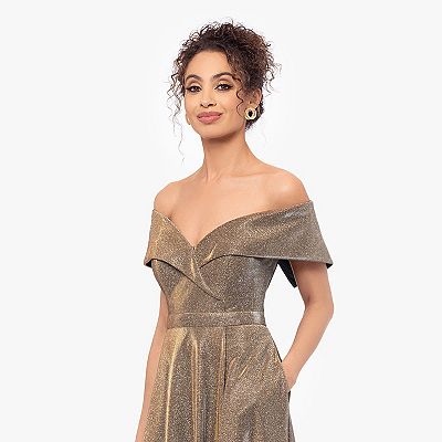 Women's X Evenings Off The Shoulder Long Glitter Evening Gown