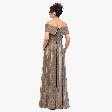 Short-Sleeve Off Shoulder Plain Glitter Ruched A-Line Evening Gown main image 0