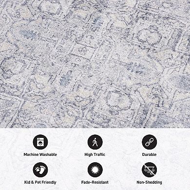 World Rug Gallery Distressed Medallion Machine Washable Area Rug