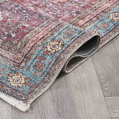 World Rug Gallery Distressed Vintage Bordered Machine Washable Area Rug
