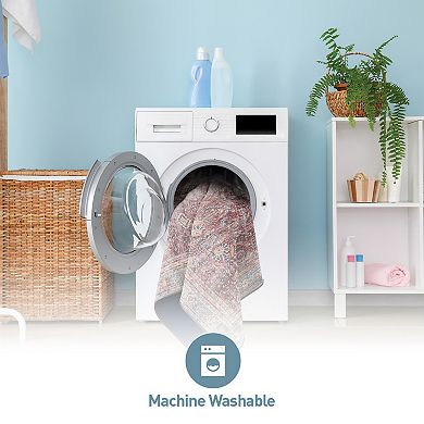 World Rug Gallery Distressed Vintage Bordered Machine Washable Area Rug