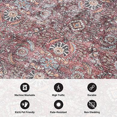 World Rug Gallery Distressed Vintage Bordered Machine Washable Area Rug