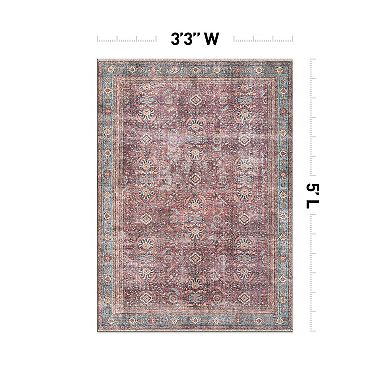 World Rug Gallery Distressed Vintage Bordered Machine Washable Area Rug