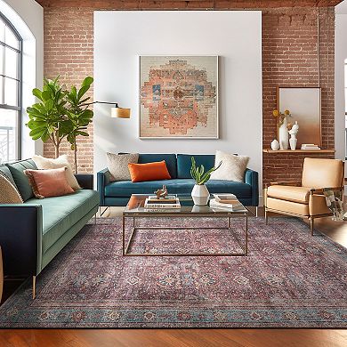 World Rug Gallery Distressed Vintage Bordered Machine Washable Area Rug