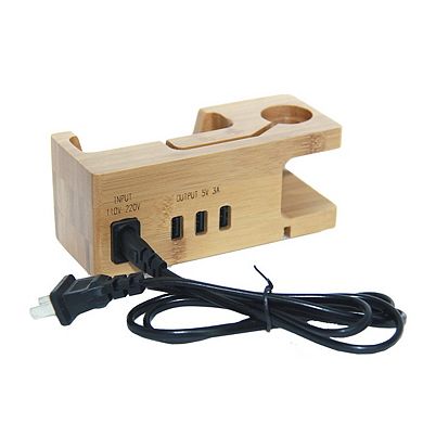 ZTECH Wooden 3 Ports Desktop USB Charger, Multi-Function Charging Station Deck